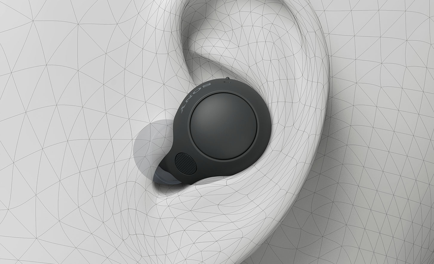 תמונה של אוזנייה אלחוטית עם ביטול רעשים WF-C700N בתוך אוזן שנוצרה על ידי מחשב