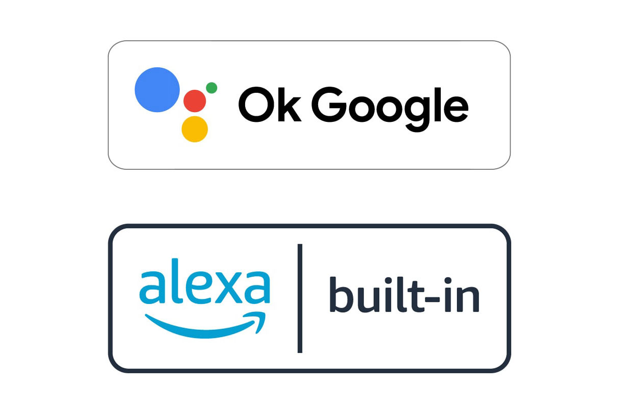 תמונה של לוגו Ok Google ולוגו מובנה של Alexa