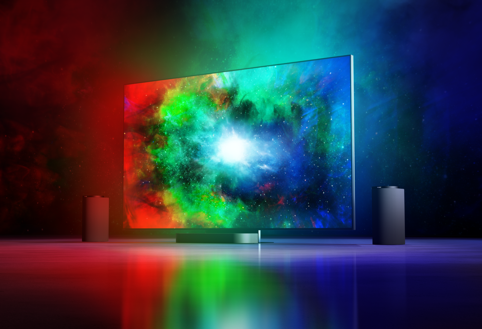 BRAVIA Theatre Trio וטלוויזיית BRAVIA True RGB עם מסך צבעוני.