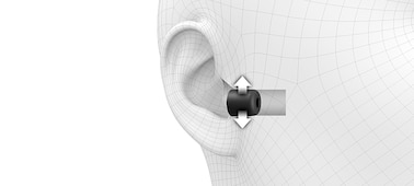 תמונה הממחישה כיצד קצה אוזניית הכפתור ממוקם בצורה יציבה בתעלת האוזן
