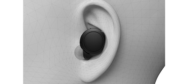 איור של אוזניית כפתור WF-C500 שמתאימה בצורה נוחה באוזן.