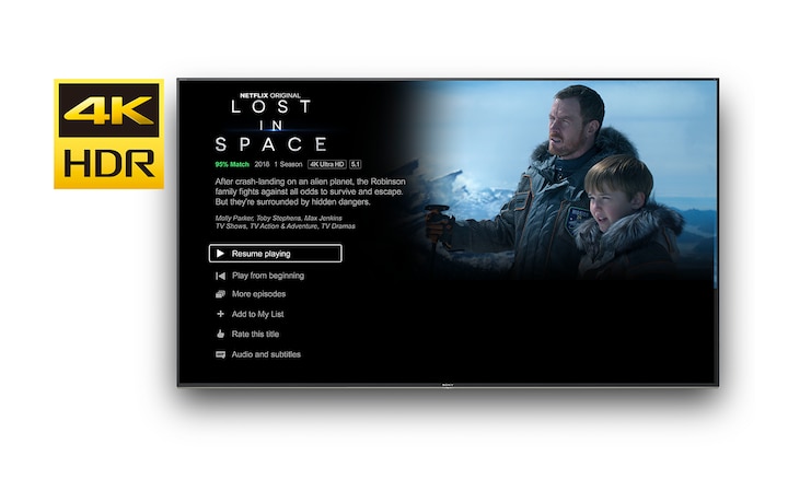 מסך טלוויזיה המציג תוכנית ב-Netflix באיכות 4K HDR