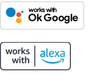 סמלי לוגו עבור 'עובד עם OK Google' ועבור 'עובד עם Alexa'‏