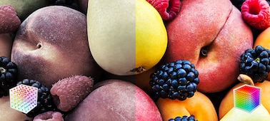 תקריב של פירות, כולל אוכמניות, לימון ואפרסקים