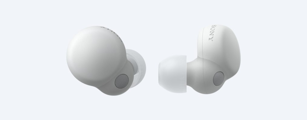 אוזניות LinkBuds S לבנות עם תמונות מזווית קדמית ומזווית צדדית