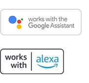 סמלי לוגו עבור "עובד עם Google Assistant" ועבור "עובד עם Alexa‏"