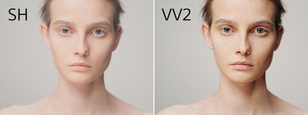 שתי תמונות של דגם עם פרופילי צבע שונים
