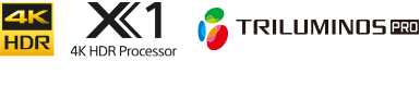 סמלי לוגו של 4K HDR, מעבד X1 4K HDR ו-TRILUMINOS PRO