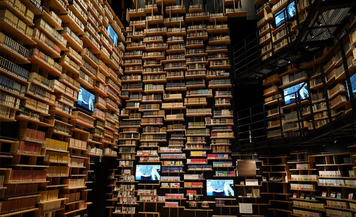 תמונה של ספרייה מבפנים שצולמה עם עדשה זו ברזולוציה גבוהה בכל פינה