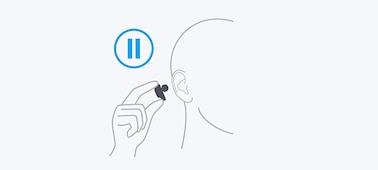 איור של אדם מסיר אוזניית כפתור מהאוזן כדי להפסיק הפעלה