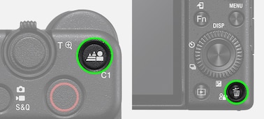 תמונת תקריב של כפתור [טשטוש] ושל כפתור [ברור] בגוף המצלמה