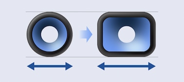 השוואת הצורה המלבנית הייחודית של רמקול X-Balanced עם רמקול רגיל