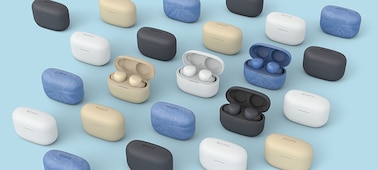 מבחר אוזניות LinkBuds S במארז טעינה משלהן במגוון צבעים: לבן, אפור, זהב וכחול כדור הארץ