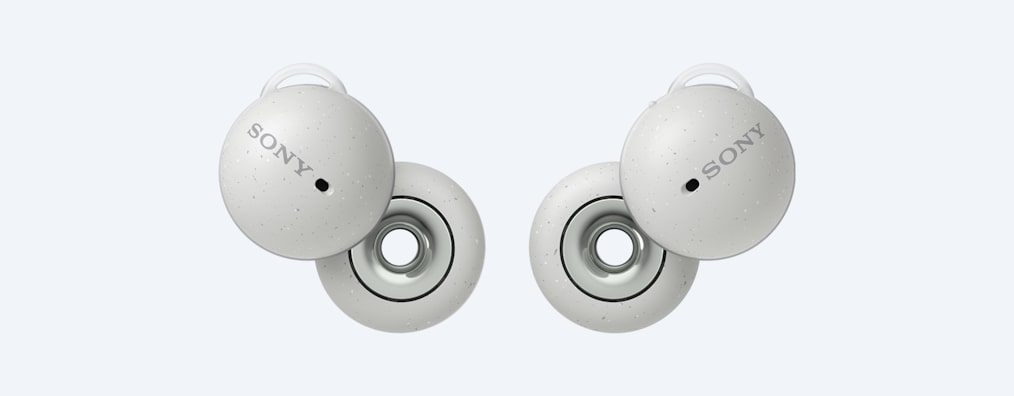 2 אוזניות LinkBuds לבנות במבט מלפנים