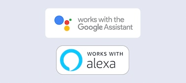 סמלי הלוגו של 'עובד עם Google Assistant' ו'עובד עם Alexa'