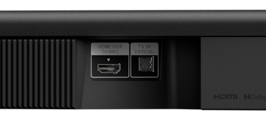 תקריב המציג את ערוץ החזרת השמע של HDMI והקלט האופטי בחלק האחורי של מקרן קול מדגם HT-S400