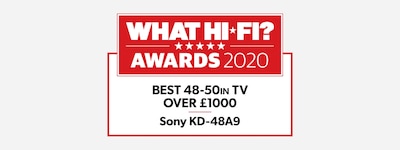 לוגו הפרס של WHAT HI-FI לשנת 2020 עבור הטלוויזיות הטובות ביותר בגודל 48-50 אינץ'