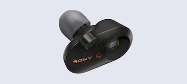 תמונת תקריב של אוזניית כפתור WF-1000XM3 שמראה יחידת דרייבר בגודל 6 מ"מ
