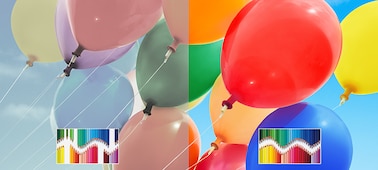 צבעי TRILUMINOS המוצגים עם בלונים צבעוניים