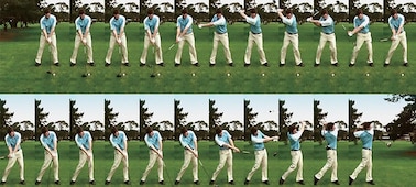 איור של מצב חבטת גולף, המפיק סדרה של תמונות סטילס המציגות את ההתקדמות של פעולה