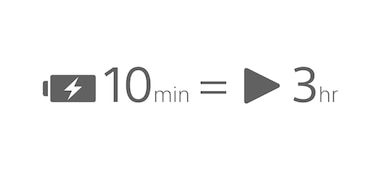 סמל של תכונת טעינה מהירה, שמציין שטעינה בת 10 דקות תעניק לך 3 שעות השמעה.
