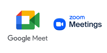 סמלי לוגו של Google Meet ו-Zoom